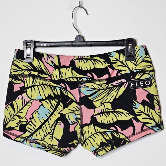 FLEO Miami Leaf Tropical Print Crossfit Lift Women's Booty Workout Shorts Large - Picture 4 of 5